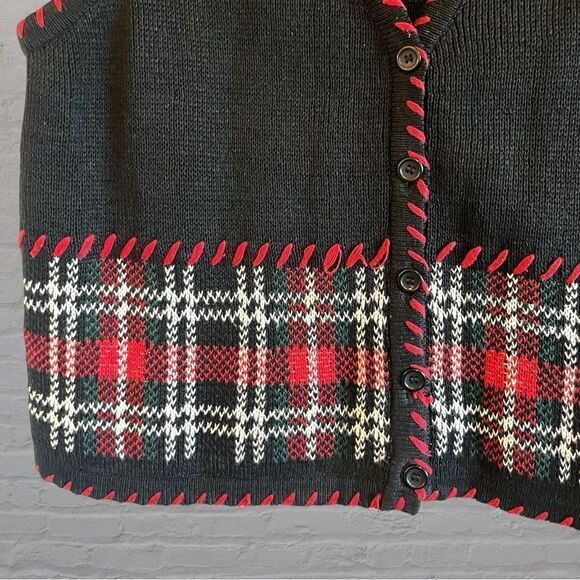 Vintage knit button up sweater vest plaid - Picture 2 of 7